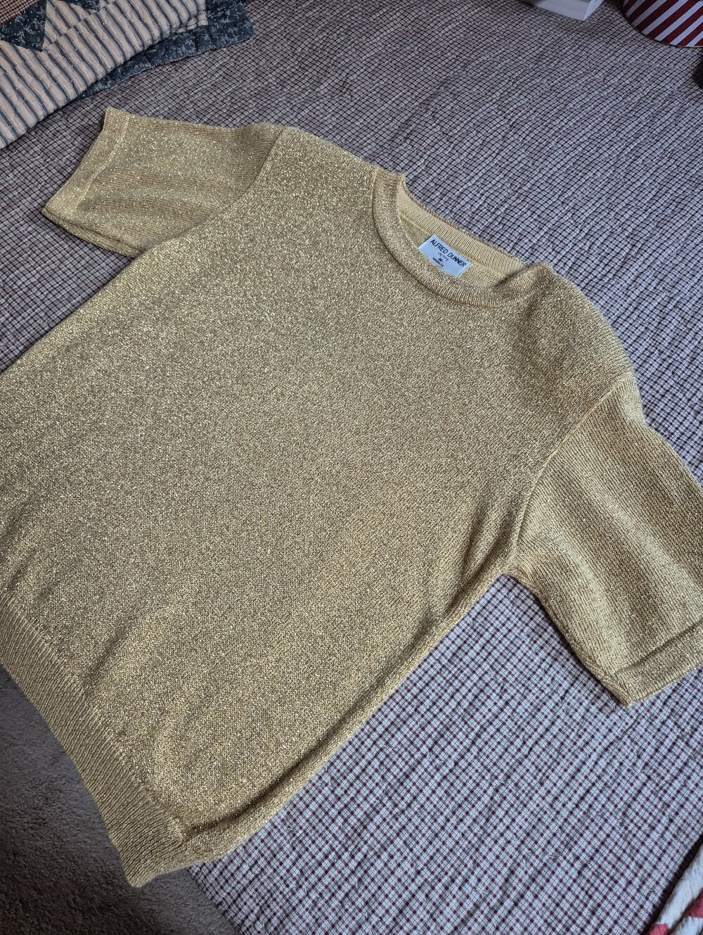 Alfred Dunner Metallic Gold Short-Sleeve Knit Top Petite Medium